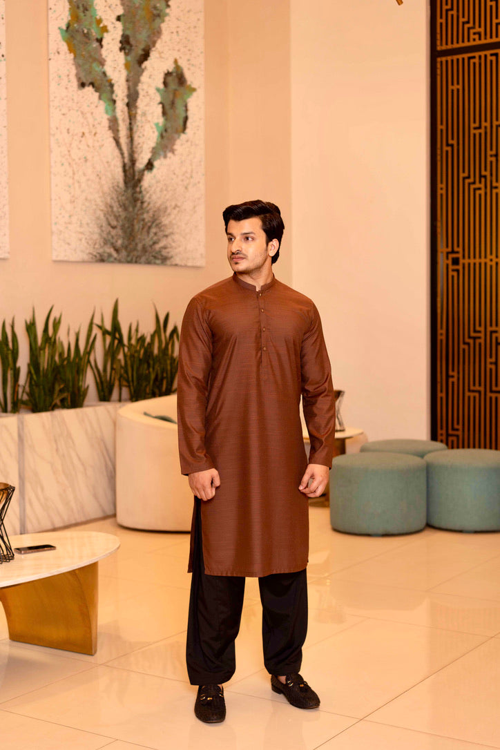 ZARBOL Tawny Bread Kurta Shalwar – A Statement of Elegance