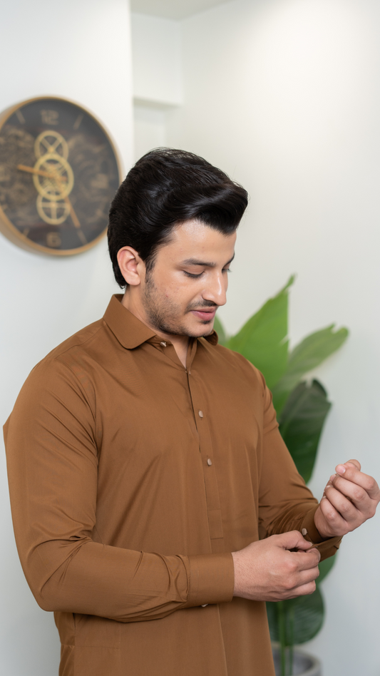 Golden Brown Kameez Shalwar