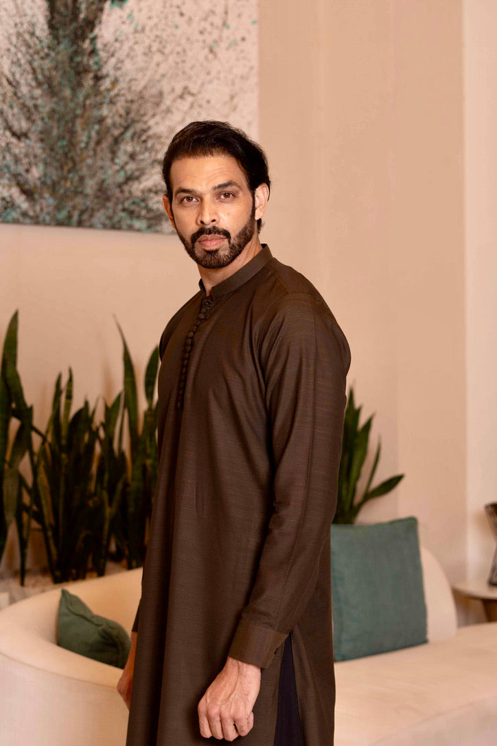 ZARBOL Carob Brown Kurta – Understated Sophistication