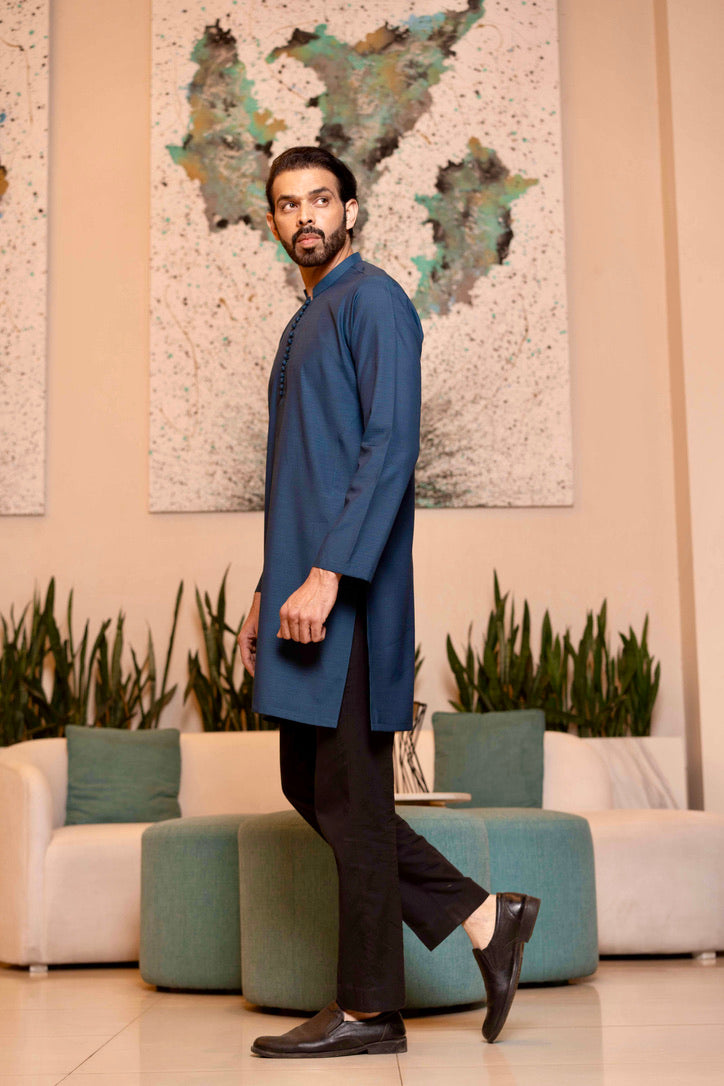 ZARBOL Navy Blue Kurta Shalwar – A Statement of Refined Elegance