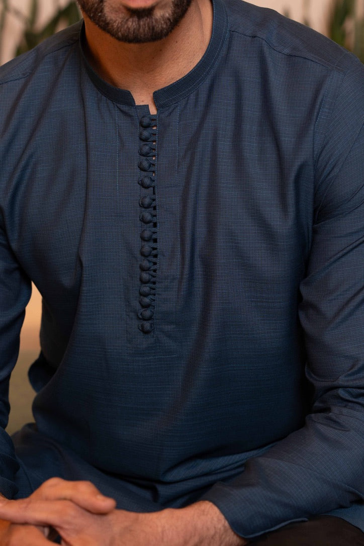 ZARBOL Navy Blue Kurta Shalwar – A Statement of Refined Elegance