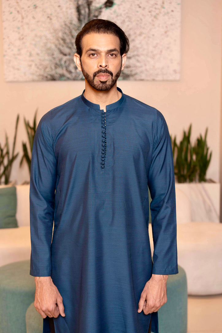 ZARBOL Navy Blue Kurta Shalwar – A Statement of Refined Elegance