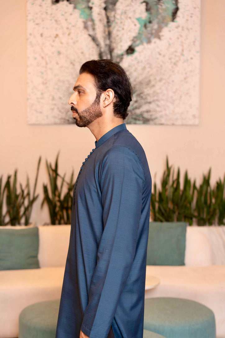 ZARBOL Navy Blue Kurta Shalwar – A Statement of Refined Elegance